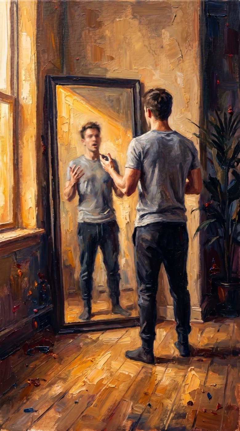 Rehearsing in front of a mirror